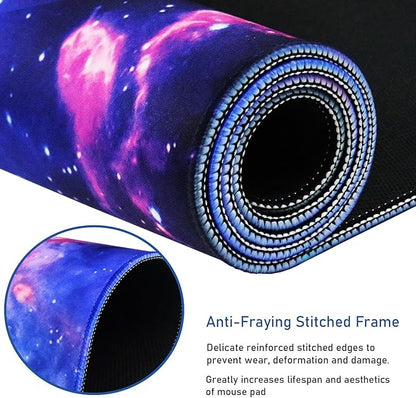 Large Extended Gaming Mouse Pad with Stitched Edges, (31.5X15.7In) Durable Non-Slip Natural Rubber Base, Waterproof Computer Keyboard Pad Mat for Esports Pros/Gamer/Desktop/Office/Home, Galactic Blue