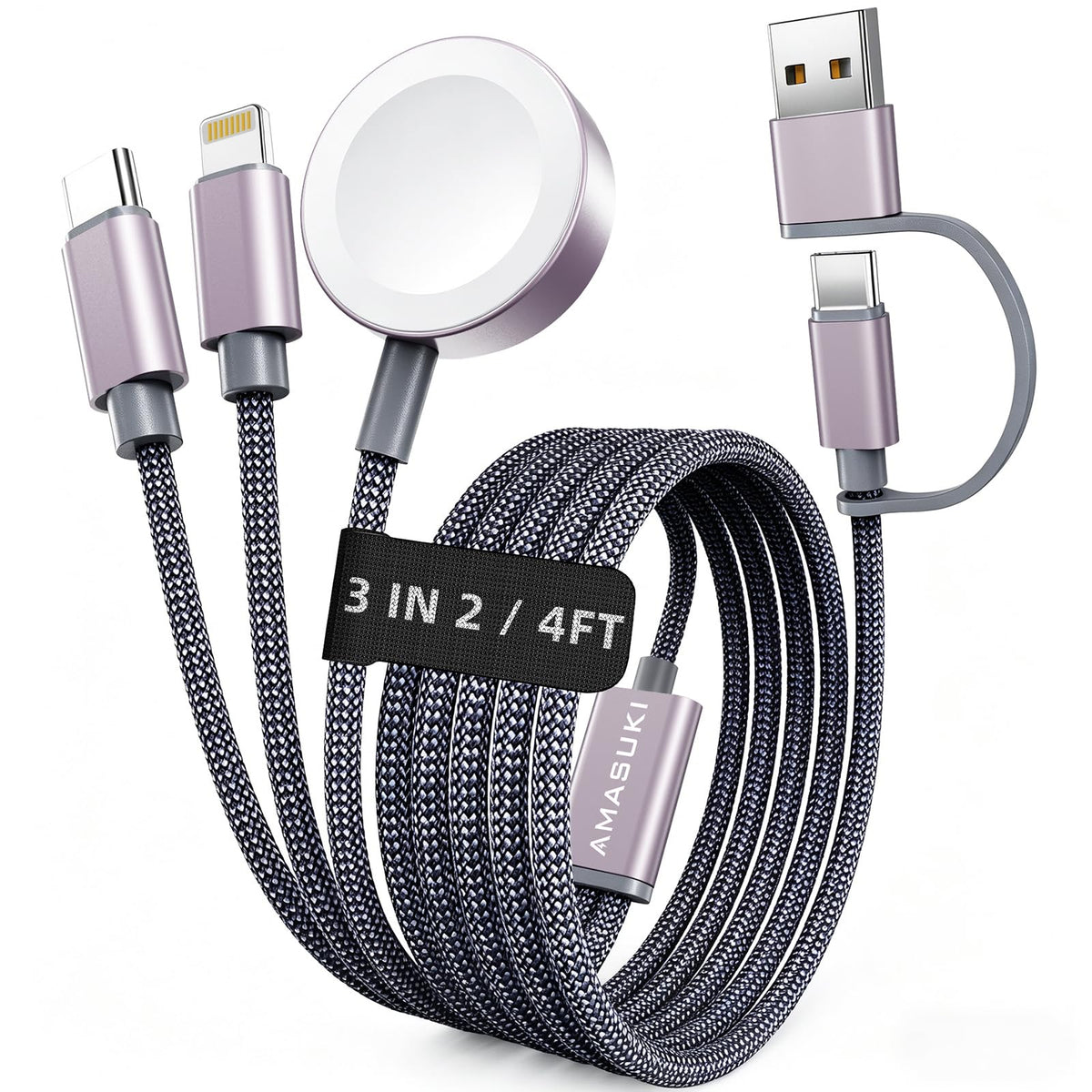 Travel Essentials,3 in 2 USB C Cable for Apple Watch Charger,iPhone Charger,Multi Charging Cable,Cruise Vacation Camping Essentials,Portable for iWatch Series 11-2/Ultra/SE & iPhone 17-12,Car,Blue