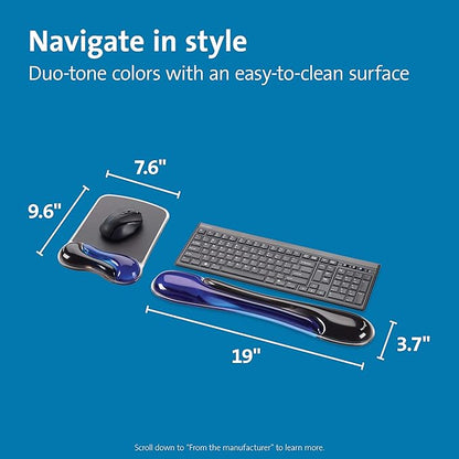 Kensington Duo Gel Mouse & Keyboard Wrist Rest Bundle Set, Ergonomic Keyboard and Mouse Pad With Wrist Support, Keyboard Wrist Rest, Computer Keyboard Pad, Cooling Gel, Non-Skid Backing, Blue K52920WW