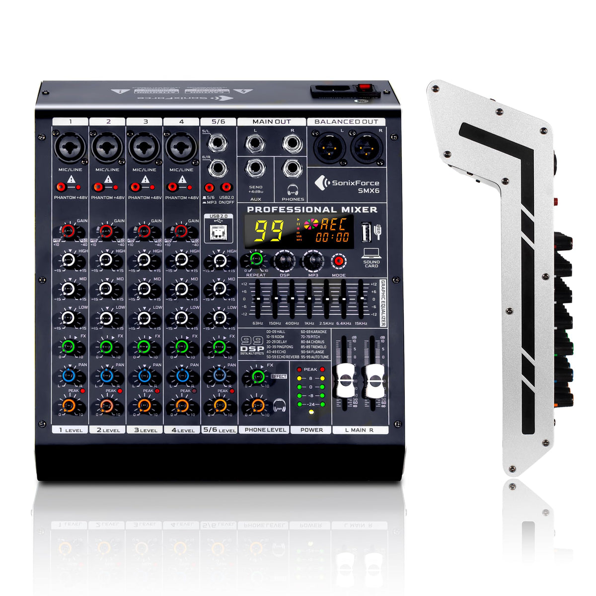 SonixForce 4 Channel Audio Mixer, 99 DSP Effects Sound Board Console