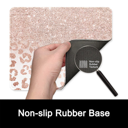 ITNRSIIET Mouse Pad with Stitched Edge Premium Textured Smooth Precise Operation Waterproof Washable Non-Slip Rubber Base Desktop Protection Mat, 10.2×8.3×0.12 inches, Rose Gold Leopard Print