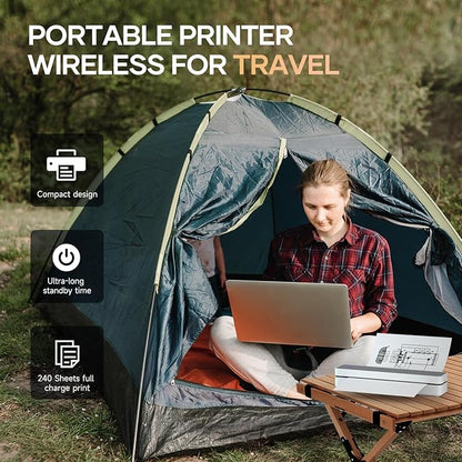 iDPRT Portable-Printer Wireless for Travel, 300DPI Inkless Thermal Small Printers for Home Use, Office, Vehicles, Mobile Bluetooth Printer Supports 8.5" x 11" US Letter, for Smartphone & PC,White