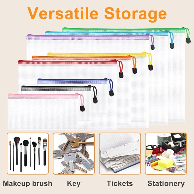 24pcs Mesh Zipper Pouch File Bags, Large Puzzle Storage Bags, A3 17x12 Inch Reusable Classroom Pouches for Organizing, 8 Colors