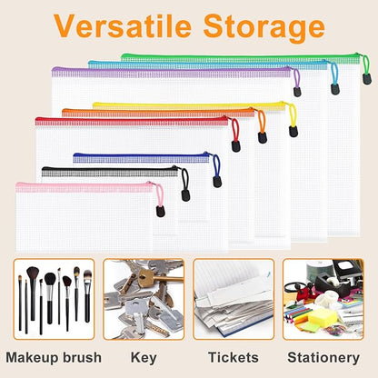 24pcs Mesh Zipper Pouch File Bags, Large Puzzle Storage Bags, A3 17x12 Inch Reusable Classroom Pouches for Organizing, 8 Colors