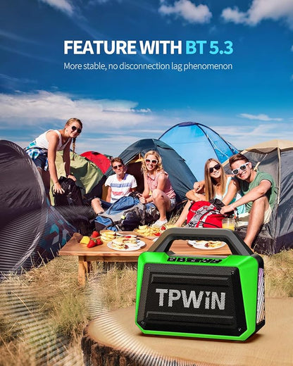 Portable Bluetooth Speaker Wireless - Loud Speakers 80W Peak, 20H Playtime, Light Show, TWS, Deep Bass, BT 5.3, IPX6 Waterproof for Outdoor Travel Camping Beach Pool - Green
