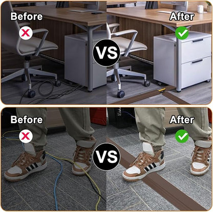 Eapele 10 ft Floor Cord Cover Heavy Duty Cable Protector, Cord Covers for Wires on Floor, Floor Cable Cover Easy to Unroll Prevent Trip Hazard for Home Office or Outdoor Settings (Brown - 2pcs)
