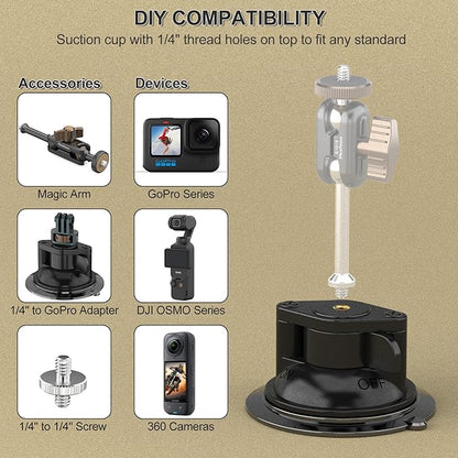 Suction Cup Mount, Windshield Suction Mount Bracket, Single Suction Base with 1/4" Female Threaded for Magic Arm Gopro Adapter