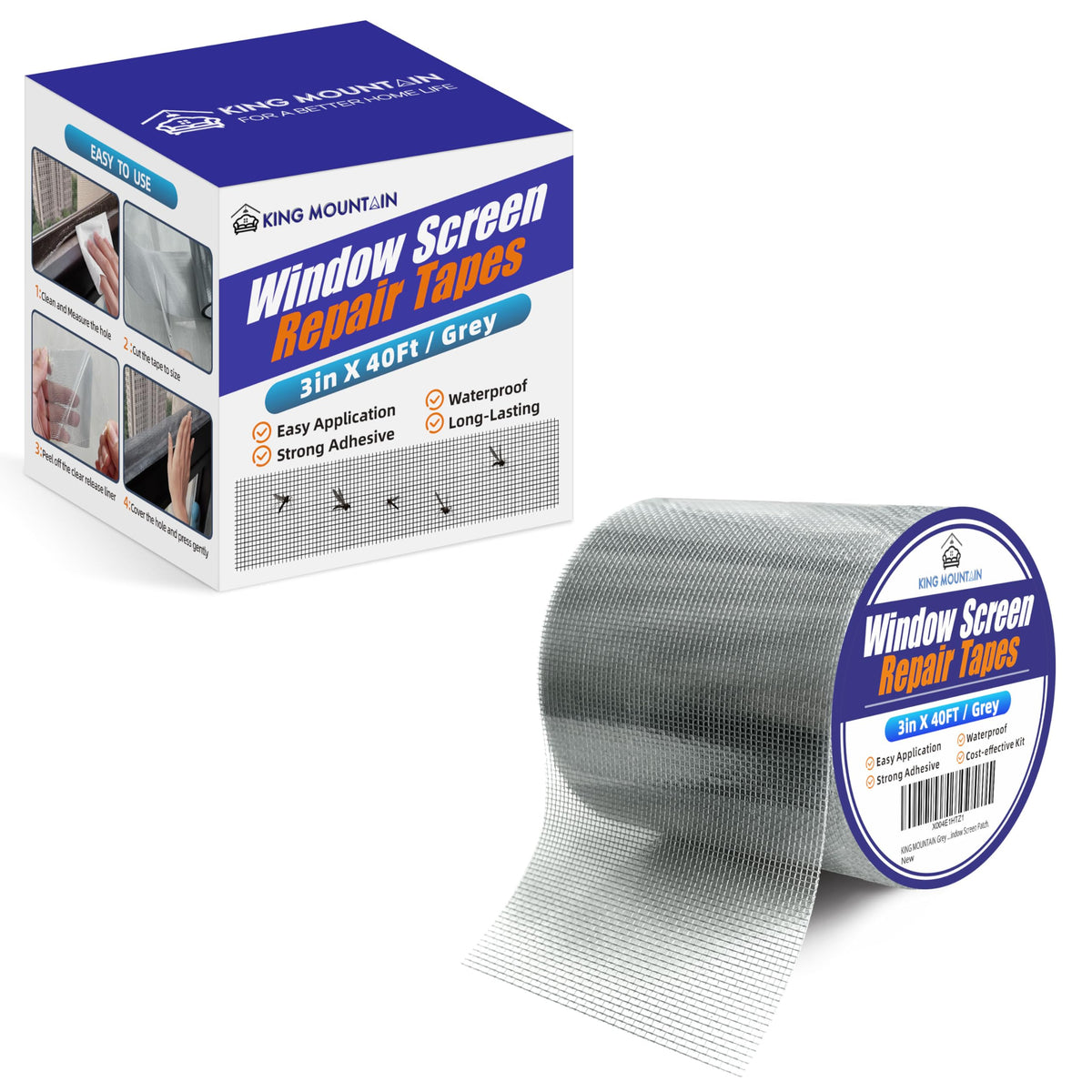 KING MOUNTAIN Black Window Screen Repair Tape,3inX20FT Heavy Duty Screen Repair Kit for Window Screen and Screen Door Tears Holes,Strong Adhesive & Waterproof Window Screen Patch
