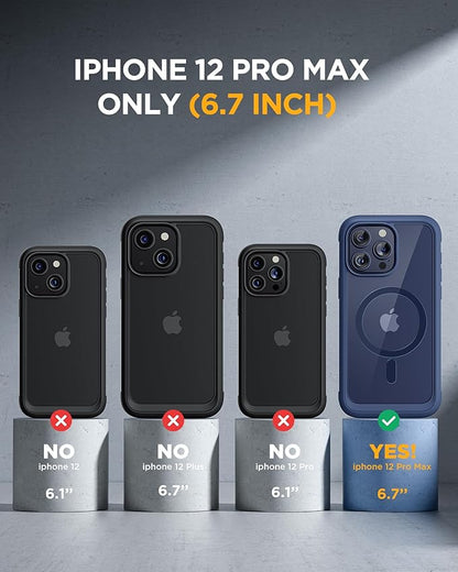 Miracase Magnetic for iPhone 12 Pro Max Case [Compatible with MagSafe] Full-Body Phone case with Built-in Glass Screen Protector& Camera Protector, Military Drop Proof 12 Pro Max Cover, Blue