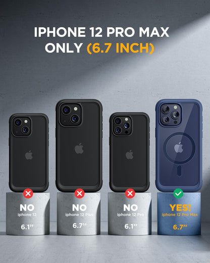 Miracase Magnetic for iPhone 12 Pro Max Case [Compatible with MagSafe] Full-Body Phone case with Built-in Glass Screen Protector& Camera Protector, Military Drop Proof 12 Pro Max Cover, Blue