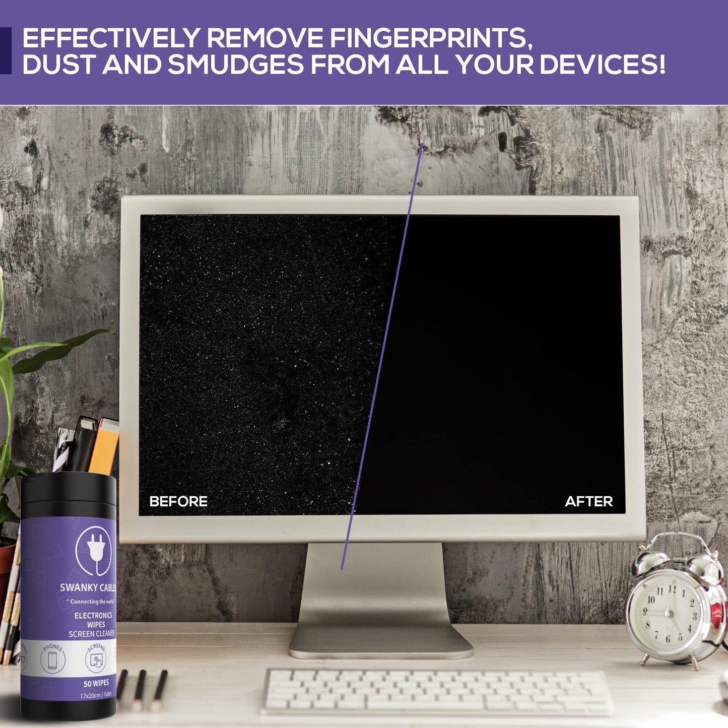 Swanky Cables Screen Cleaner Wipes: Electronic Wipes for Screens - Computer Screen Wipes for Lens, Phone, TV Screen and Monitor Cleaning - Tech Wipes & Microfiber Cloth (Canister, 600 Count)