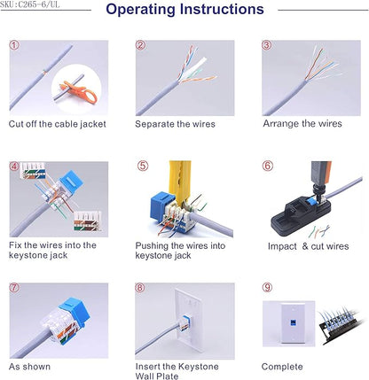 VCE UL Listed 10Gbps Cat6 Keystone Jack Insert 25-Pack, 90 Degree Punch Down RJ45 Keystone Jack Adapter Slim Profile Blue