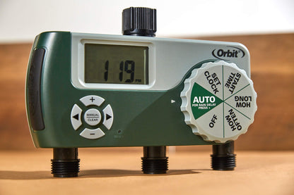 Orbit Programmable Digital Hose Watering Timer - 3 Outlet - Battery Powered - with LCD Screen - Built-in Rain Delay - Water-Resistant - 56082
