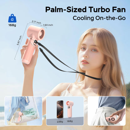 Portable Handheld Turbo Fan丨5 Speed Foldable Hand Fans丨Max 20 Hours Runtime丨Rechargeable Mini Pocket Cooling Fan for Travel, Outdoor Activities, Gifts for Women