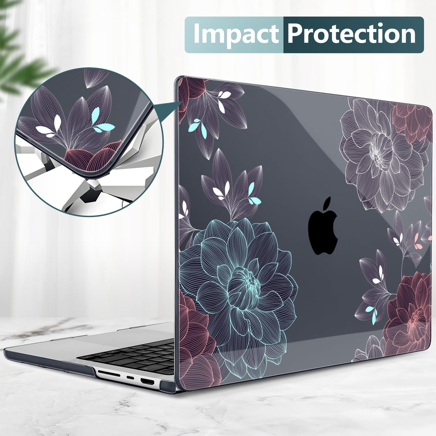 DONGKE Compatible with MacBook Pro 16 Inch Case (2026-2021 Release, M5 M4 M3 M2 M1 Pro/Max Chip), Plastic Hard Shell Cover with Keyboard Cover & Screen Protector for MacBook Pro 16", Dahlia Flowers
