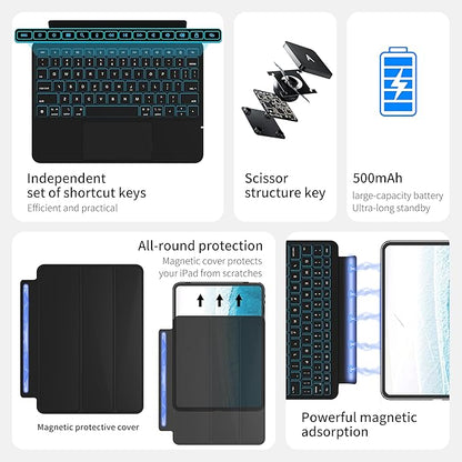 Otuoor Keyboard Case for iPad Air 11 inch (M3 2025 / M2 2024), Magnetic Detachable Keyboard Case for iPad Pro 11 inch (4th/3rd/2nd/1st Gen) & iPad Air 5th/4th Gen with Backlit Keys, Trackpad (Black)