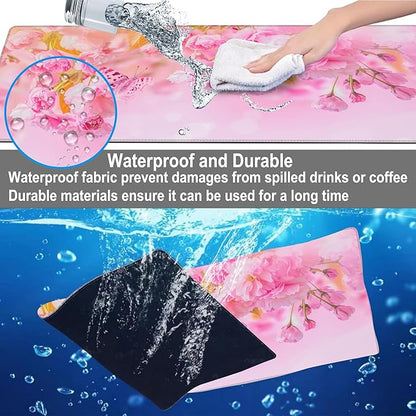 Mouse Pad, Large Pink Sakura and Butterfly Desk Mat, Extended Non-Slip Gaming Keyboard Mousepad Desk Pad, Thick Stitched Edges Waterproof Mouse Mat 31.5"x15.7" (Blossoming Cherry Flowers)