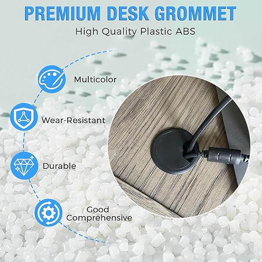 Desk Grommet 2" (50 mm), Desk Cord Hole Cover, Cable Grommet ABS Plastic, Desk Hole Grommet for Office and Home Table Cable, Detachable Adjustable Cable Cord Organizer (Black 2 Pcs)
