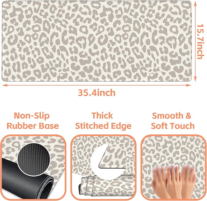 Mouse Pad Large Leopard Print Non-Slip Gaming Desk Mat with Stitched Edge Laptop Keyboard Desk Pad for Work Home Gaming (35.4 x 15.7 Inches)