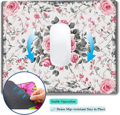 Vintage Flower Floral Custom Mouse Pad with Non-Slip Rubber, Small Square Design for Wireless Laptop & Computer Mouse Pads for Desk, 9.5 x 7.9 inch Smooth Surface for Gaming & Office