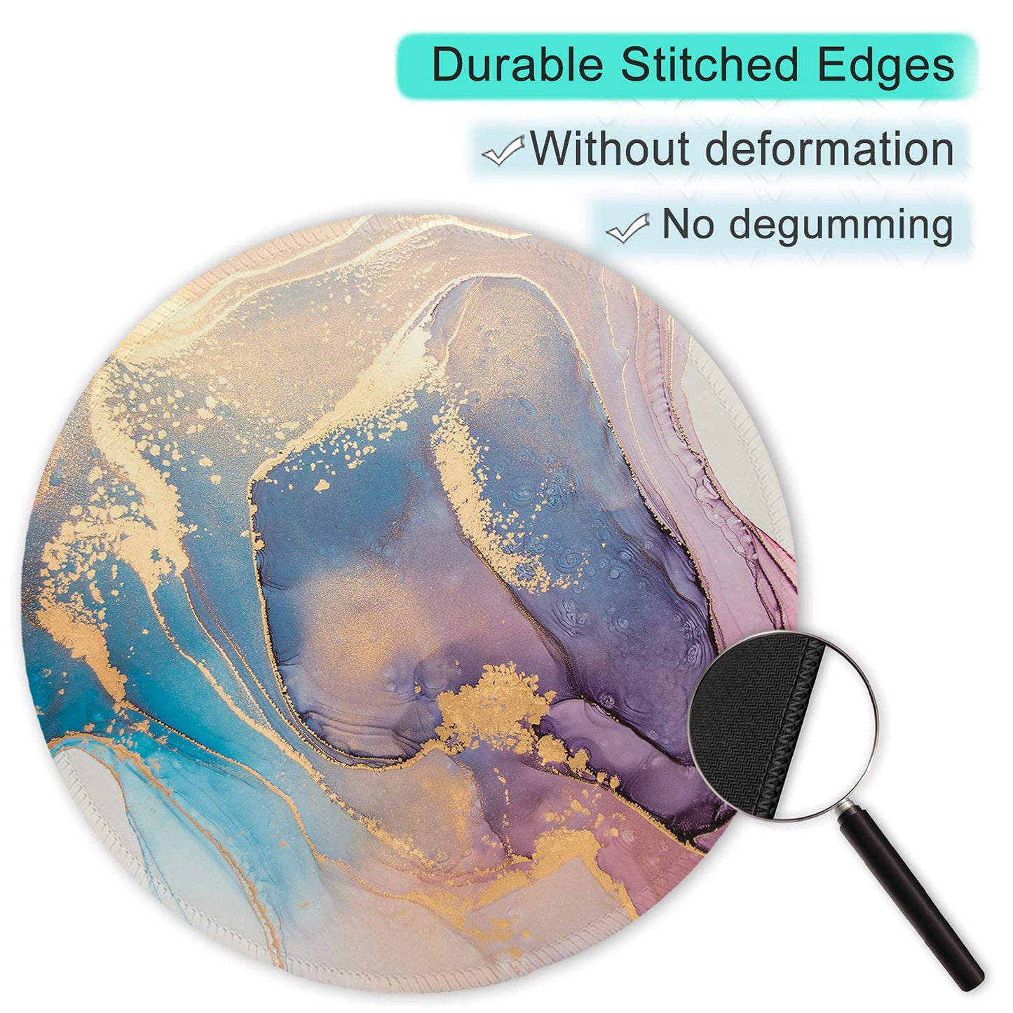 ITNRSIIET Round Mouse Pad with Stitched Edge Premium-Textured Waterproof Non-Slip Rubber Base Desktop Protection Mat Diameter 8.7 inches, Abstract Marble Texture