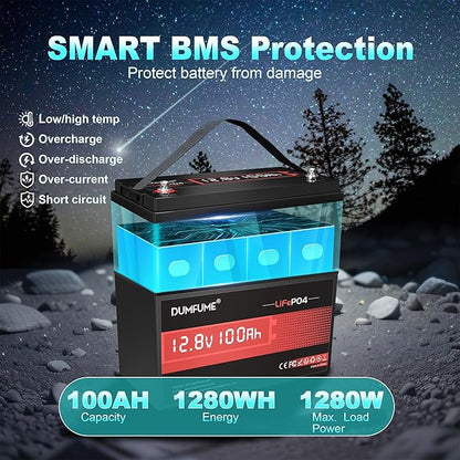 2 pack 12V 100Ah LiFePO4 Lithium Battery Built-in 100A BMS, 6000+ Cycles, 1280Wh, High Energy Density, Ideal for RVs, Boats, and Off-Grid Applications