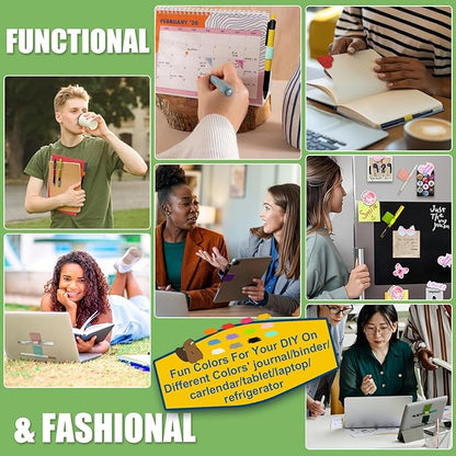 Pen Loop Holder for Notebook 12 Colors Self-Adhesive Stick On Pen Holder with Extra 2 Pens Clips 1 Leather Bookmarks As COMBO for Planner Journal Tablet Clipboards Calendars Bible Campus School Office