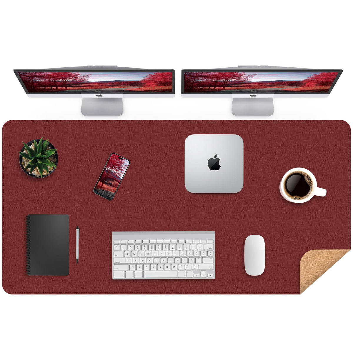AFIING Leahter Desk Pad 47" x 17", Red,Desk Cover mat