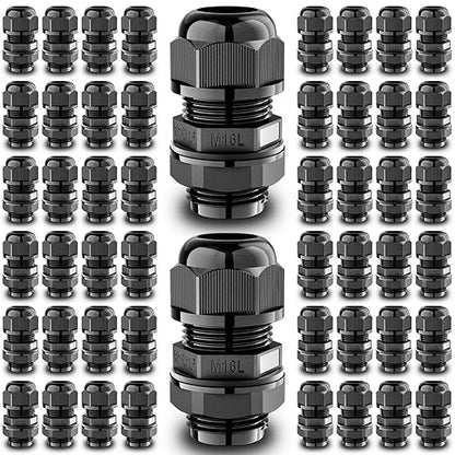 QILIPSU 50pcs M16L Long Thread Cable Gland Waterproof IP68 Nylon Strain Relief Cord Grip Cable Pass Through Wire Connector