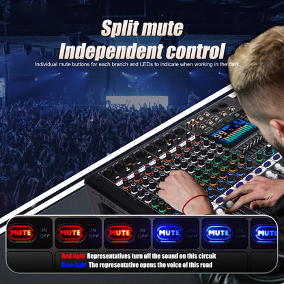 Doslnlya GF8 Pro Multi functional 8-channel Audio Mixer, Bluetooth DJ Mixing Console -7-level Stage Equalizer, 99 Sound Effects, Stage Independent Mute, Karaoke, Wedding Scene, Party DJ Mixer