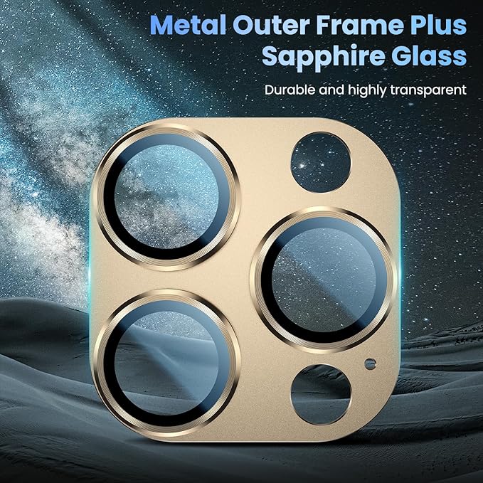 Uyiton Compatible with iPhone 16 Pro/iPhone 16 Pro Max Camera Lens Protector - [Not Easy to Break][Strong Adsorption][Case-Friendly] Metal Tempered Glass Rear Camera Screen Cover - Desert Titanium