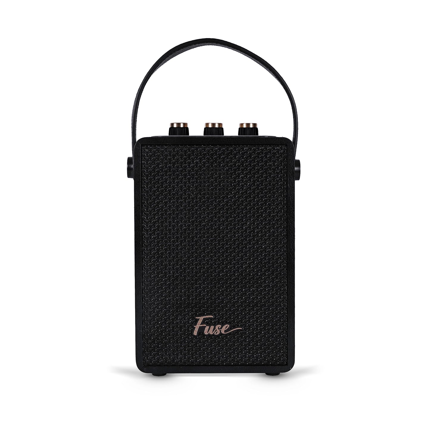 Fuse Andle Vintage Retro Bluetooth Speaker with Vegan Leather Handle | Portable Speaker with Smartphone Connection | USB & AUX Input | Stylish Black Wood Exterior