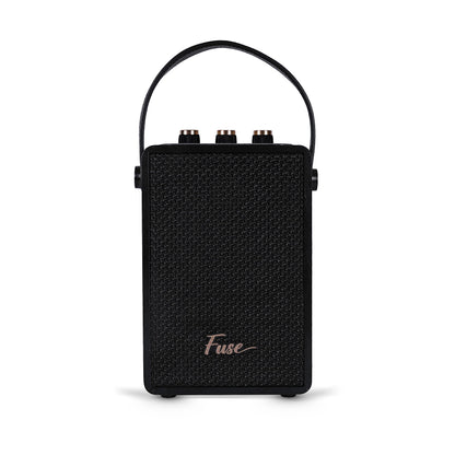 Fuse Andle Vintage Retro Bluetooth Speaker with Vegan Leather Handle | Portable Speaker with Smartphone Connection | USB & AUX Input | Stylish Black Wood Exterior