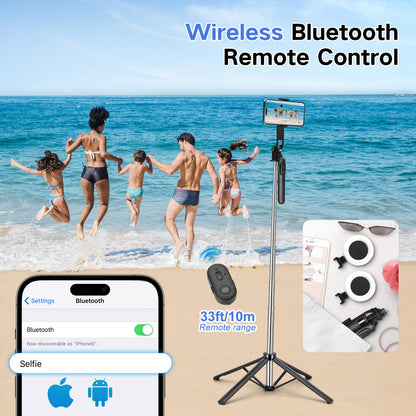 Metal Selfie Stick Tripod for iPhone with Light,70 inch Cellphone Selfiestick with Remote,Phone Tripod Holder for Video Recording,Portable Travel Selfie Stick Compatible with iPhone,Android and Gopro