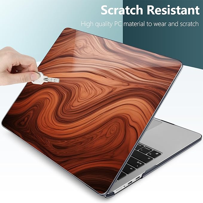 TWOLSKOO Compatible with M4 MacBook Air 15 inch Case 2025-2023 Released Model M4 A3241 M3 A3114 M2 A2941, Plastic Hard Shell & Screen Protector & Keyboard Cover & Type C Adapter, Wood Grain