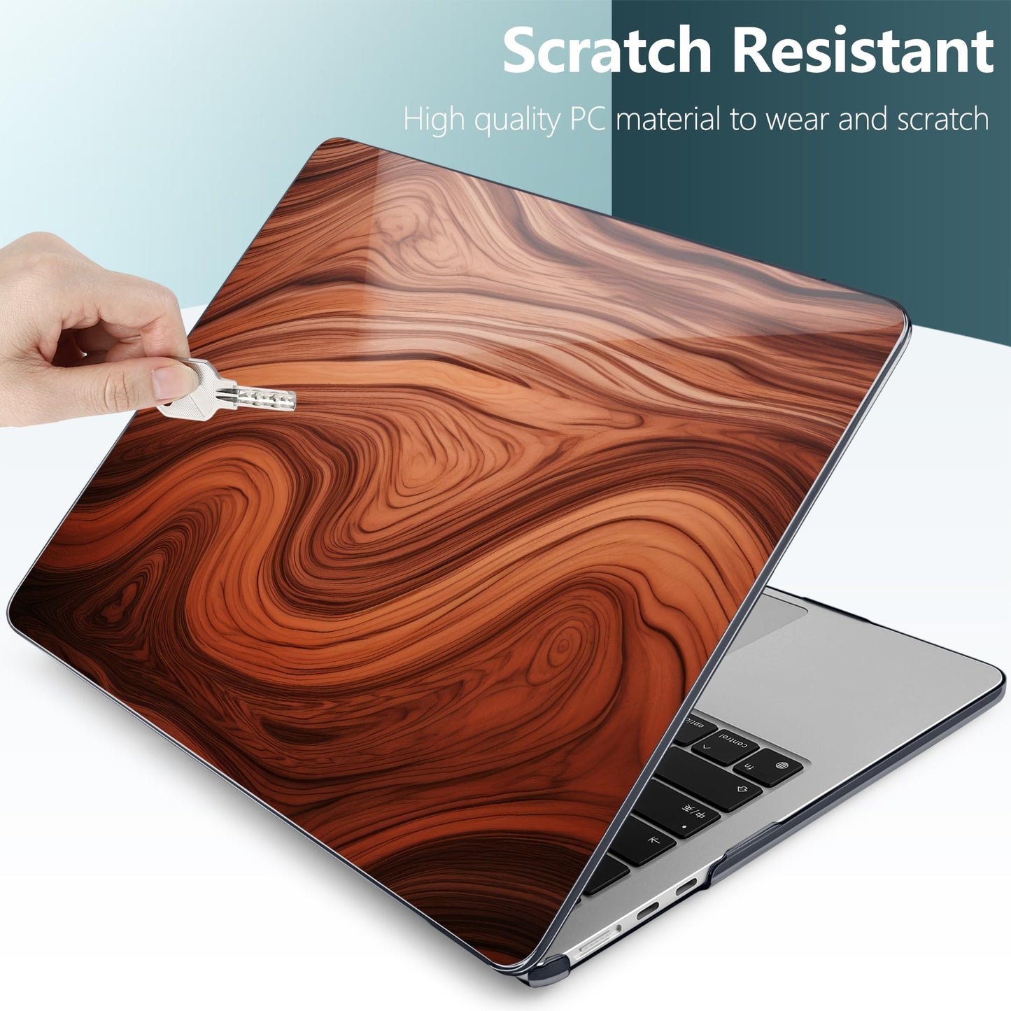 TWOLSKOO for MacBook Air 15 inch Case 2026 2025 2024 2023 Release M5 A3448 M4 A3241 M3 A3114 M2 A2941, Plastic Hard Shell & Screen Protector & Keyboard Cover & Type C Adapter, Wood Grain