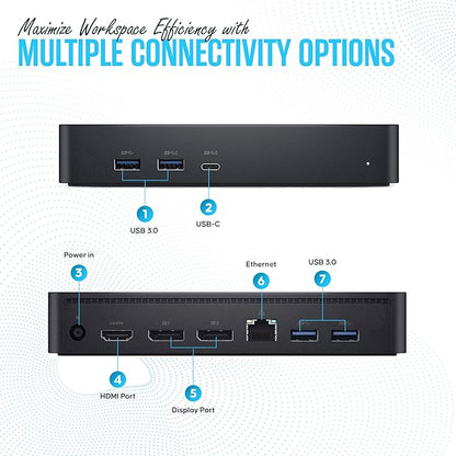 Dell D6000S Universal Docking Station USB C with 130W, HDMI & DP Cable (Renewed)