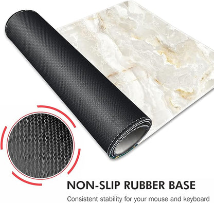 Galdas Large Mouse Pad Marble Pattern XXL XL Large Mouse Pad Mat Long Extended Mousepad Desk Pad Non-Slip Rubber Mice Pads Stitched Edges Thin Pad (31.5x11.8x0.12“)