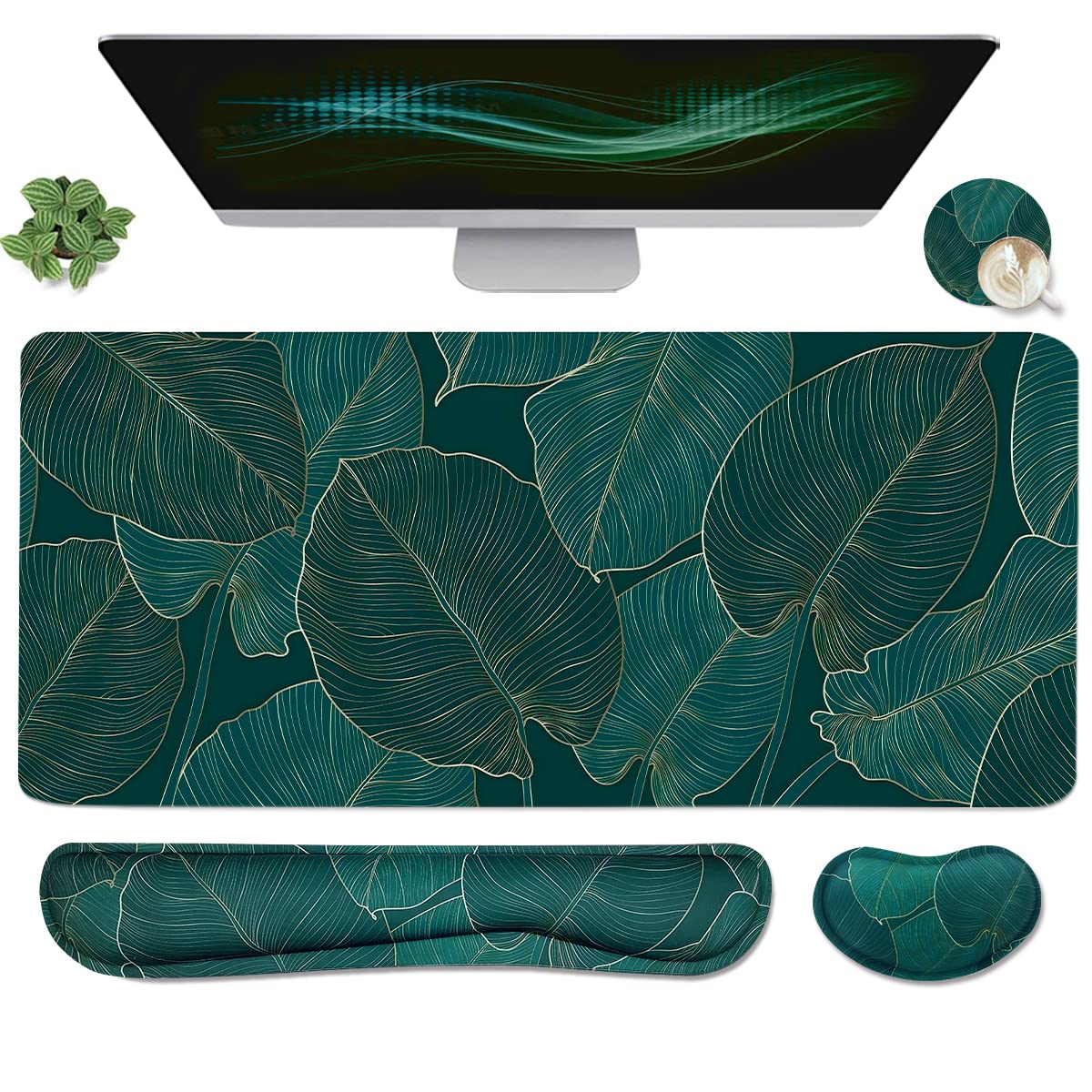Topographic Large Mouse Pad and Keyboard Wrist Rest, Desk Pad for Keyboard and Mouse, 4-in-1 Large Gaming Mouse Pad with Wrist Support, Non-Slip Desk Mat for Home Office Study Game-Topographic Contour