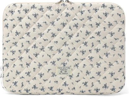 Puffy Laptop Sleeve 13-15.6 Inch Cute Quilted Laptop Protective Case Padded Floral Computer Sleeve for MacBook (A-Light Blue, 11 Inch)