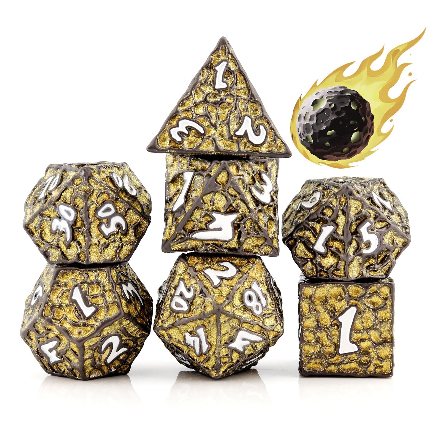 PJOY Metal D&D Dice Set for Dungeons and Dragons Dice with Case Meteorite Black Gold Glitters 7PCS 16mm Role Playing Cool DND Gifts for Players DM Board Game Masters