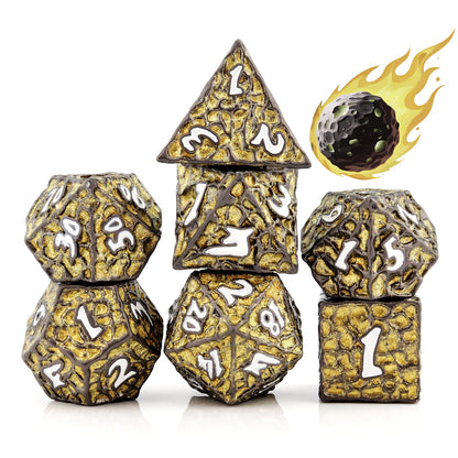 PJOY Metal D&D Dice Set for Dungeons and Dragons Dice with Case Meteorite Black Gold Glitters 7PCS 16mm Role Playing Cool DND Gifts for Players DM Board Game Masters