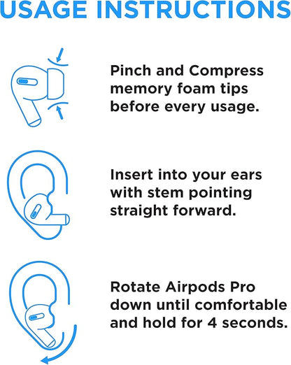 Foam Masters Memory Foam Ear Tips for AirPods Pro 1st & 2nd Gen | Comfortable | Secure | Better Noise Cancellation | Version 3.0 Replacement Buds (Small - 3 Pairs, Black)