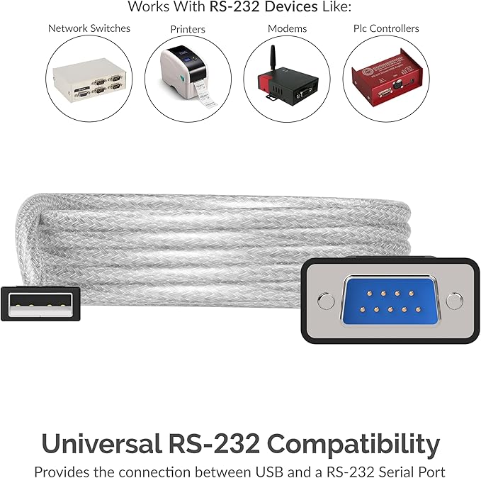 SABRENT USB to RS-232 DB9 Serial 9-Pin Adapter, 6ft (SBT-USC6K)