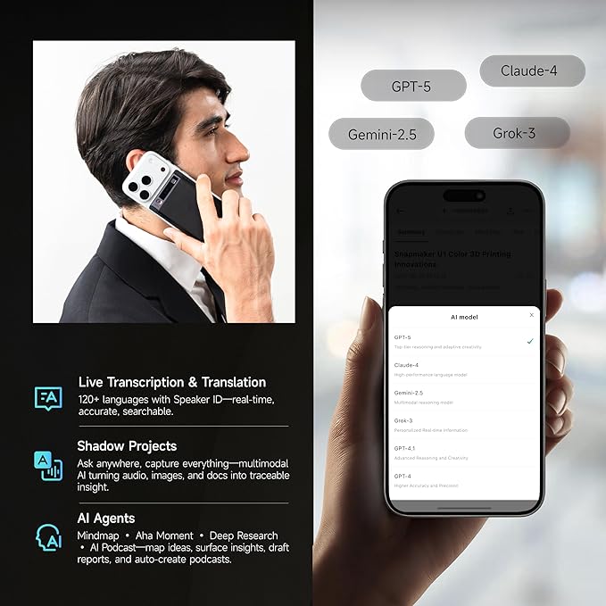 Mobvoi TicNote AI Voice Recorder 64GB Memory Note Recorder w/Case App Control 100+Languages Transcribe Summarize with AI Shadow Digital Audio Recorder for Phone Calls Lectures Meetings Interviews