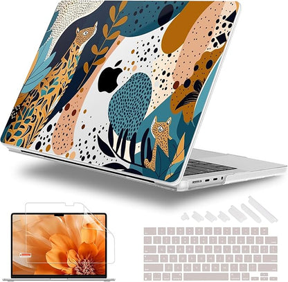 for MacBook Pro 16 inch Case 2021 2022 2023 2024 Release A3186 A3403 M4 A2991 M3 A2780 M2 A2485 M1 Pro/Max, Hard Shell Case with Screen Protector & Keyboard Cover, Leopards
