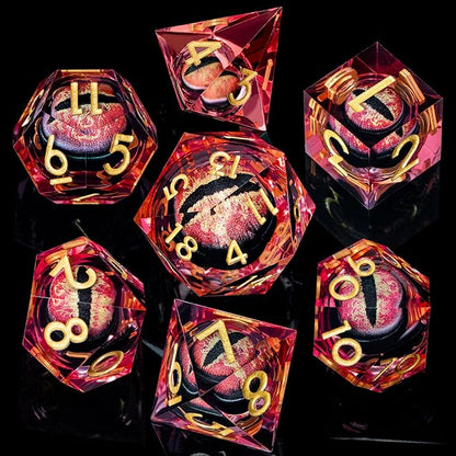 ARUOHHA DND Resin Dice Dragon Eye Dice Liquid Core Red Sharp Edged Dice Set with Gift Box, Polyhedral D and D Dice Set Role Playing Game D20 D12 D10 D8 D6 D4