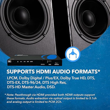 OREI 8K HDMI 2.1 Switch 4K@120hz Switcher 2 in 1 Out, with Audio Extraction 48Gbps Bandwidth, Ideal for Gaming and Streaming (BK-21A)