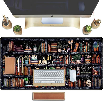 Desk Mat Forest Library Book Mouse Pad Big Desk Pad XXL Extended Gaming Large Mouse Pad for Desk Rubber Base Mousepad with Stitched Edges, Keyboard Mouse Mat for Work Game Office Home 31.5x15.7 in
