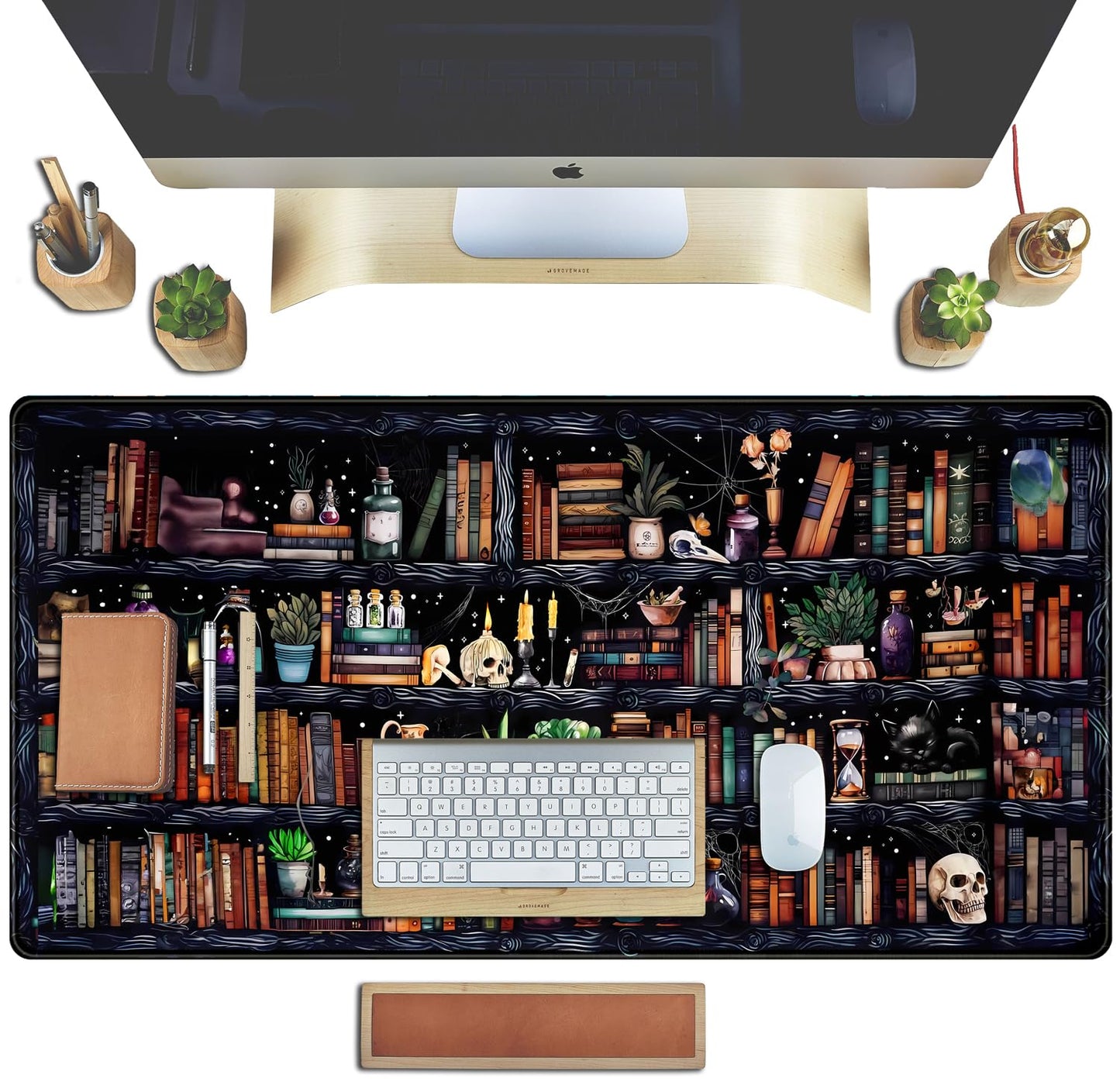 Desk Mat Forest Library Book Mouse Pad Big Desk Pad XXL Extended Gaming Large Mouse Pad for Desk Rubber Base Mousepad with Stitched Edges, Keyboard Mouse Mat for Work Game Office Home 31.5x15.7 in